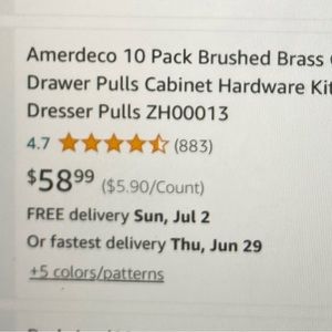 Brushed Brass Cabinet Pulls. Set of 10. New.